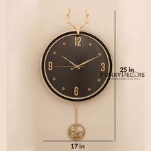 Load image into Gallery viewer, Funkytradition Black Golden Reindeer Pendulum Wall Clock Watch Decor For Home Office And Gifts 65 Cm
