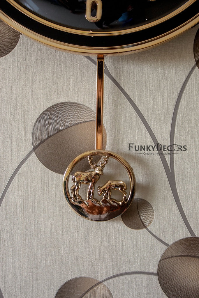 FunkyDecors Black Golden Reindeer Pendulum Wall Clock Watch Decor For Home Office And Gifts 65 Cm