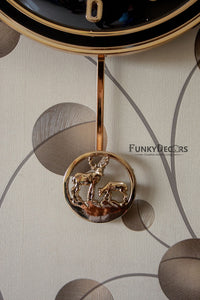 Funkytradition Black Golden Reindeer Pendulum Wall Clock Watch Decor For Home Office And Gifts 65 Cm