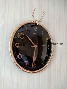 Funkytradition Black Golden Reindeer Wall Clock Watch Decor For Home Office And Gifts 35 Cm Tall