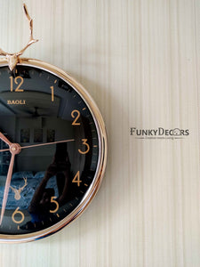 Funkytradition Black Golden Reindeer Wall Clock Watch Decor For Home Office And Gifts 35 Cm Tall