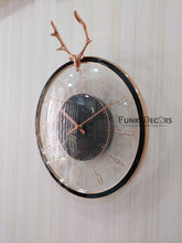 Load image into Gallery viewer, Funkytradition Black Reindeer Glass Transparent Minimal Wall Clock Watch Decor For Home Office And
