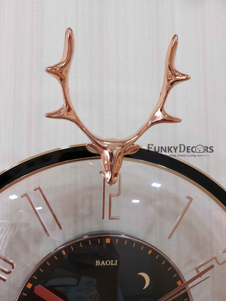 FunkyDecors Black Reindeer Glass Transparent Minimal Wall Clock Watch Decor For Home Office And