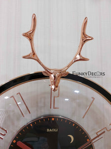 Funkytradition Black Reindeer Glass Transparent Minimal Wall Clock Watch Decor For Home Office And