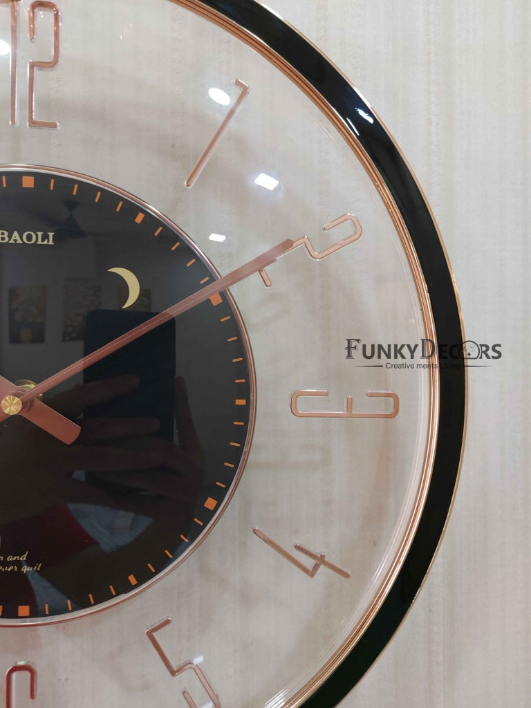 FunkyDecors Black Reindeer Glass Transparent Minimal Wall Clock Watch Decor For Home Office And