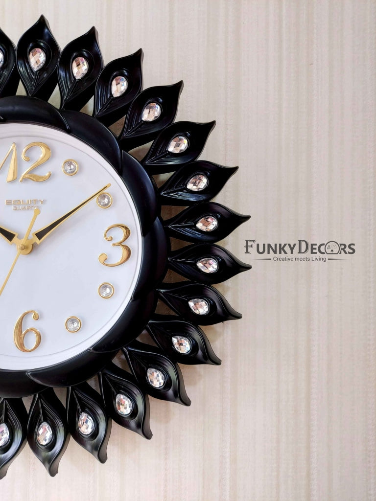Funkytradition Black Sun Shaped Wall Clock Watch Decor For Home Office And Gifts 40 Cm Tall Clocks