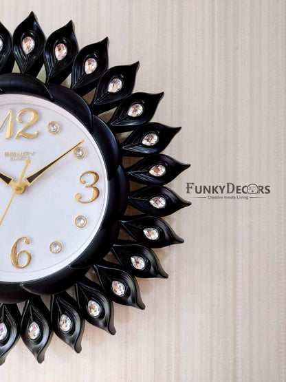 Funkytradition Black Sun Shaped Wall Clock Watch Decor For Home Office And Gifts 40 Cm Tall Clocks