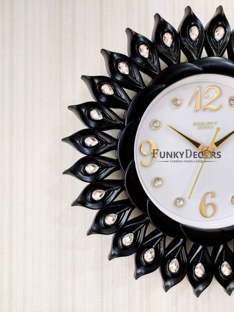 Funkytradition Black Sun Shaped Wall Clock Watch Decor For Home Office And Gifts 40 Cm Tall Clocks
