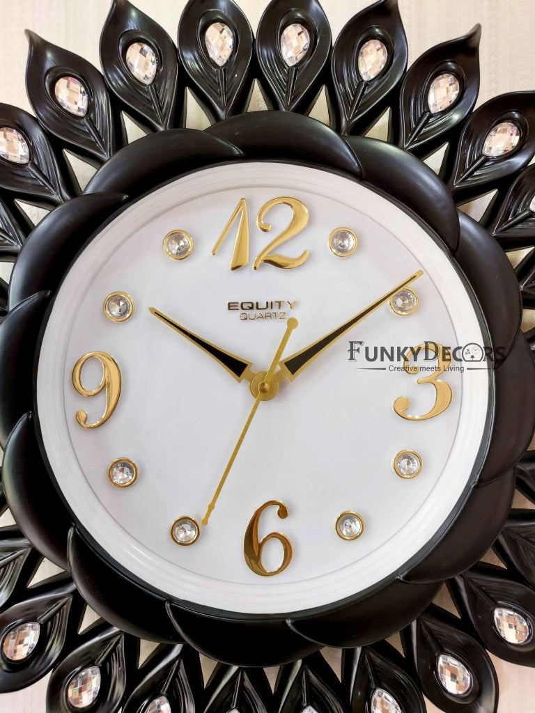 Funkytradition Black Sun Shaped Wall Clock Watch Decor For Home Office And Gifts 40 Cm Tall Clocks