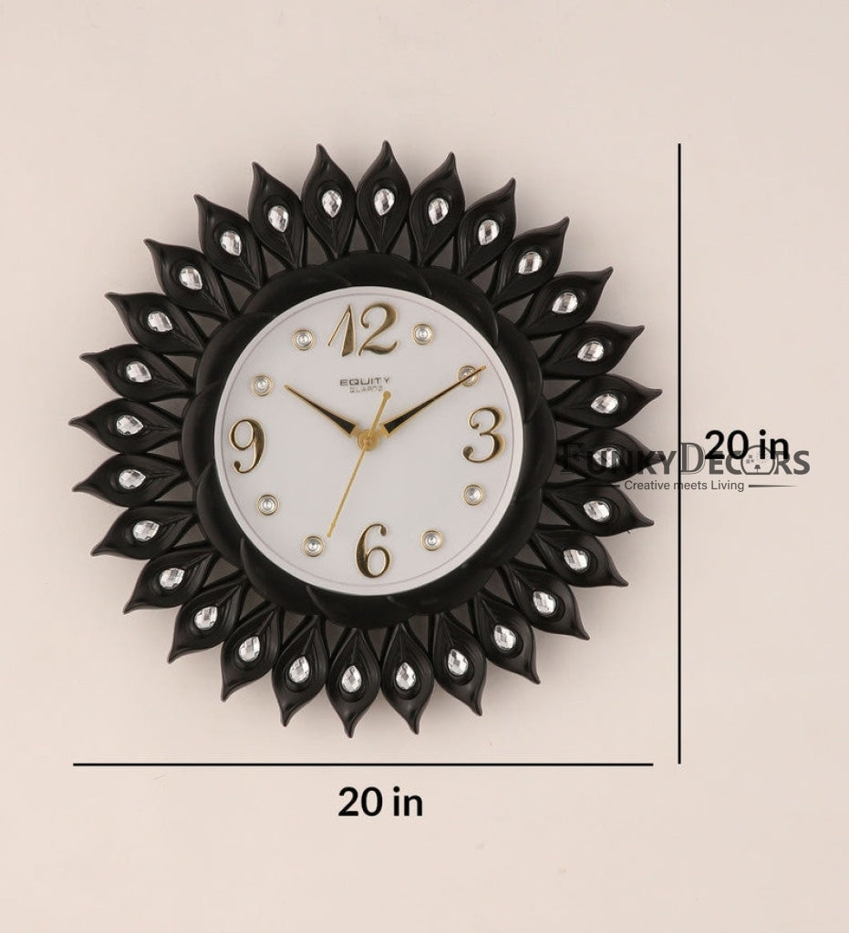 FunkyDecors Black Sun Shaped Wall Clock Watch Decor For Home Office And Gifts 40 Cm Tall Clocks