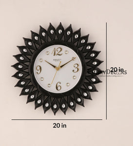 Funkytradition Black Sun Shaped Wall Clock Watch Decor For Home Office And Gifts 40 Cm Tall Clocks