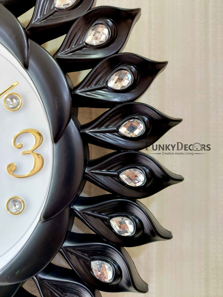 FunkyDecors Black Sun Shaped Wall Clock Watch Decor For Home Office And Gifts 40 Cm Tall Clocks