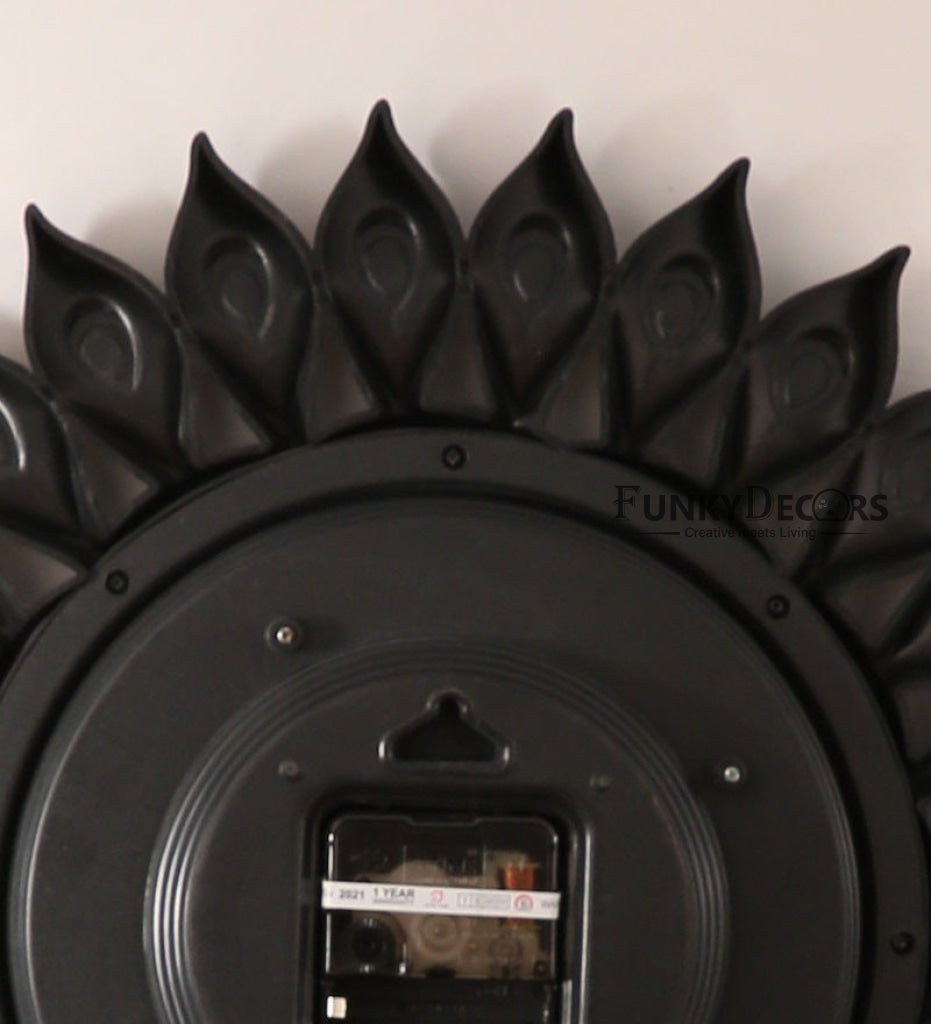 Funkytradition Black Sun Shaped Wall Clock Watch Decor For Home Office And Gifts 40 Cm Tall Clocks