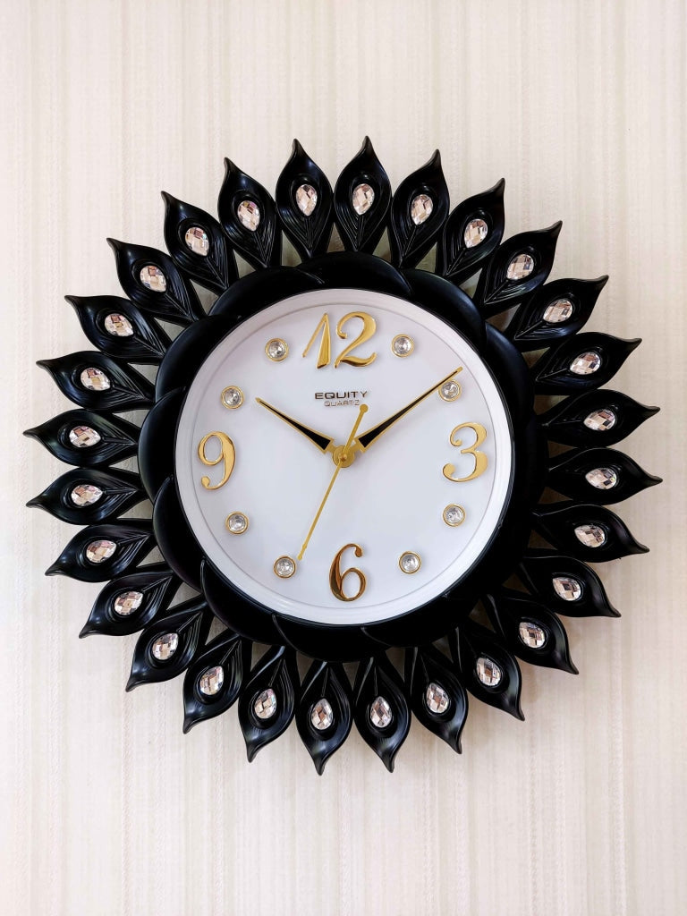 Funkytradition Black Sun Shaped Wall Clock Watch Decor For Home Office And Gifts 40 Cm Tall Clocks