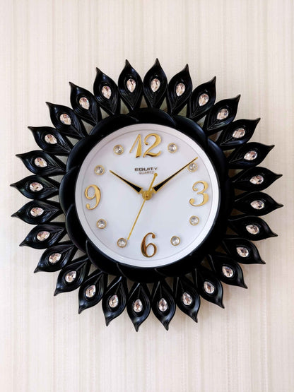 Funkytradition Black Sun Shaped Wall Clock Watch Decor For Home Office And Gifts 40 Cm Tall Clocks