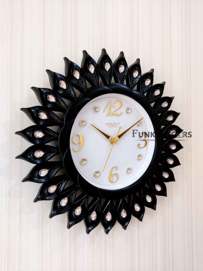 Funkytradition Black Sun Shaped Wall Clock Watch Decor For Home Office And Gifts 40 Cm Tall Clocks