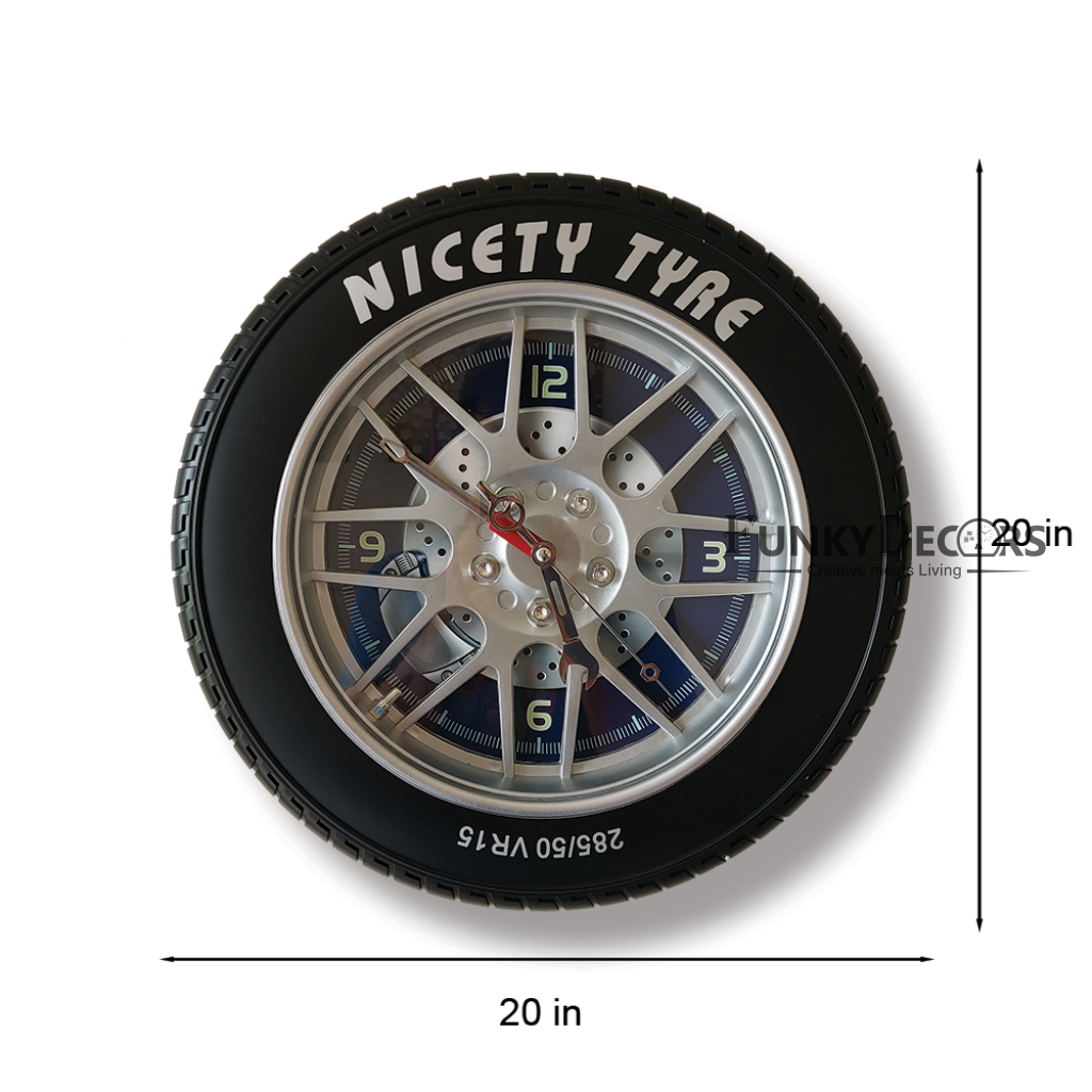 FunkyDecors Black Tyre Look Wall Clock Watch Decor For Home Office And Gifts 50 Cm Tall Clocks