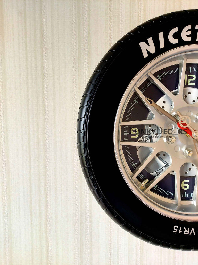 FunkyDecors Black Tyre Look Wall Clock Watch Decor For Home Office And Gifts 50 Cm Tall Clocks