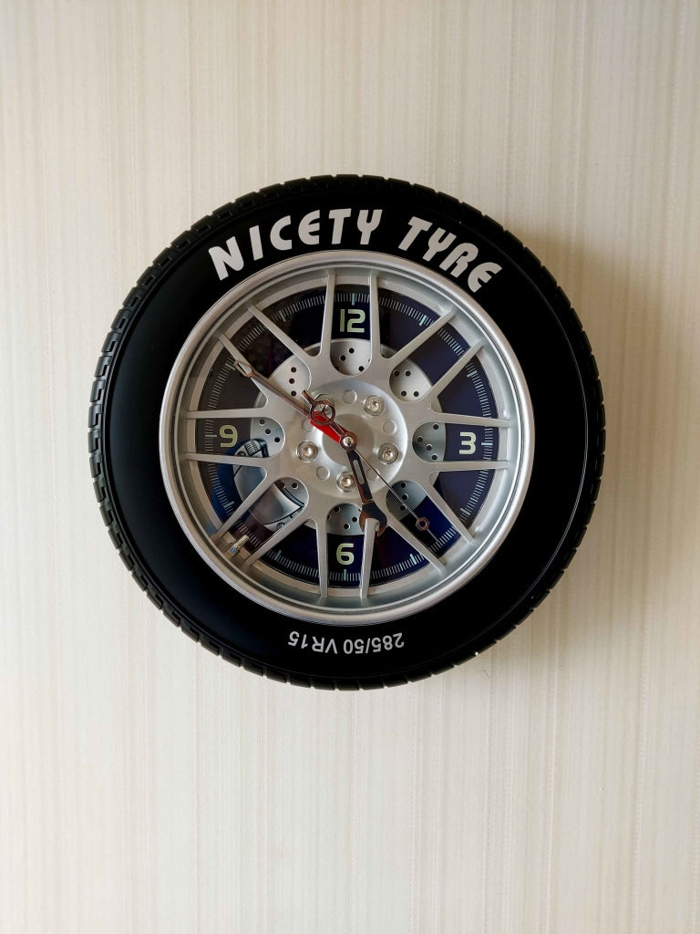 FunkyDecors Black Tyre Look Wall Clock Watch Decor For Home Office And Gifts 50 Cm Tall Clocks