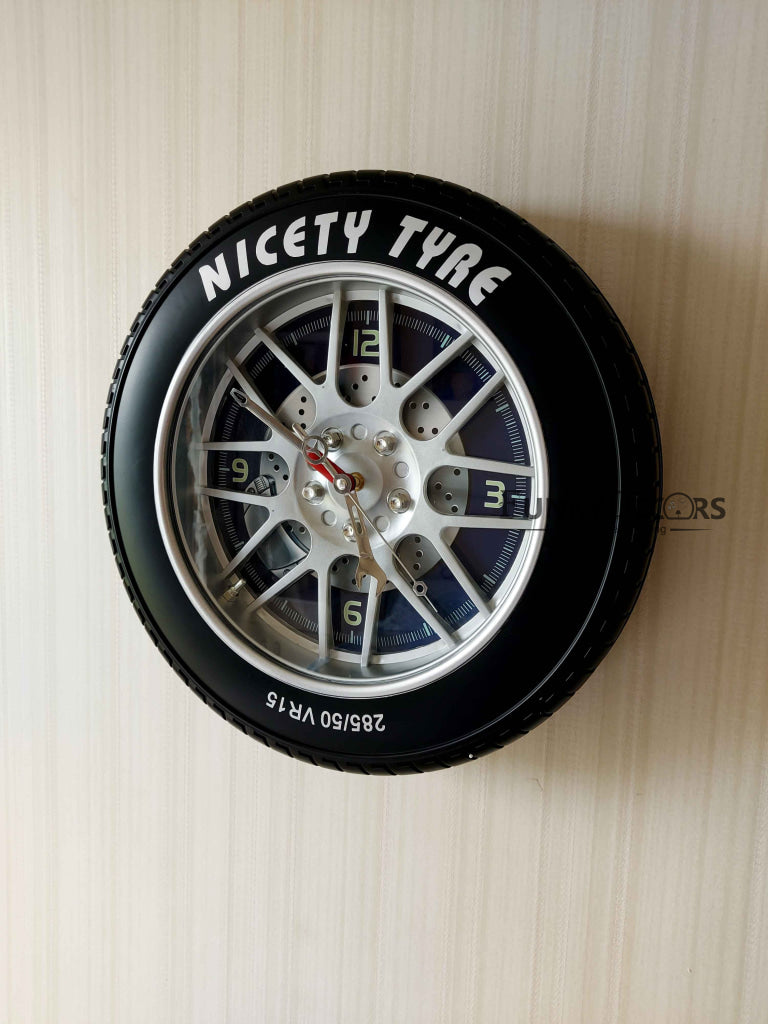 Funkytradition Black Tyre Look Wall Clock Watch Decor For Home Office And Gifts 50 Cm Tall Clocks