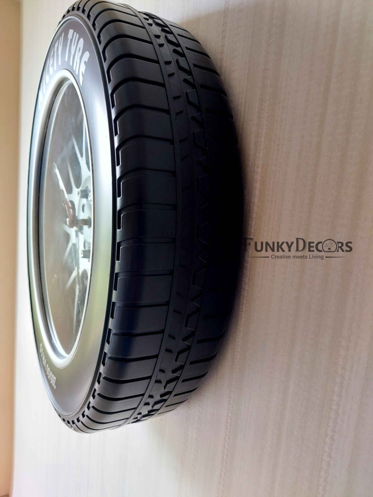 FunkyDecors Black Tyre Look Wall Clock Watch Decor For Home Office And Gifts 50 Cm Tall Clocks