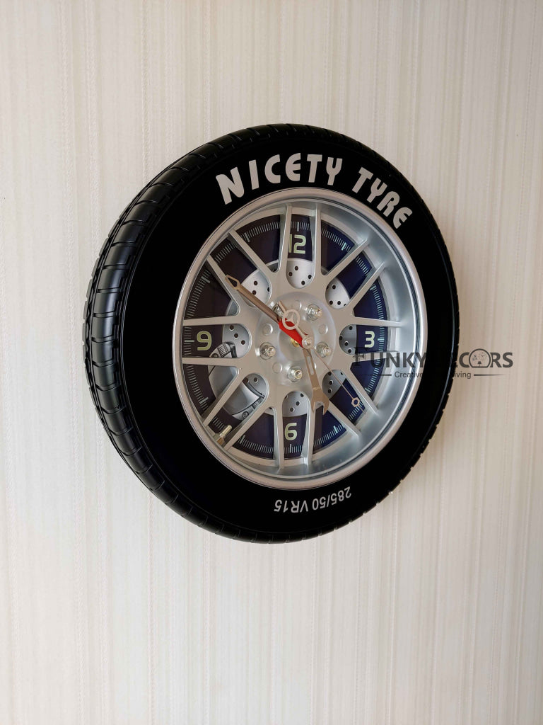 FunkyDecors Black Tyre Look Wall Clock Watch Decor For Home Office And Gifts 50 Cm Tall Clocks