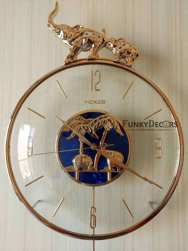 Funkytradition Blue Minimal Transparent Elephant Pendulum Wall Clock Watch Decor For Home Office And