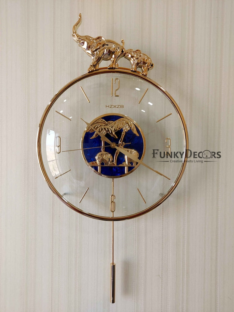 FunkyDecors Blue Minimal Transparent Elephant Pendulum Wall Clock Watch Decor For Home Office And