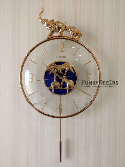 Funkytradition Blue Minimal Transparent Elephant Pendulum Wall Clock Watch Decor For Home Office And