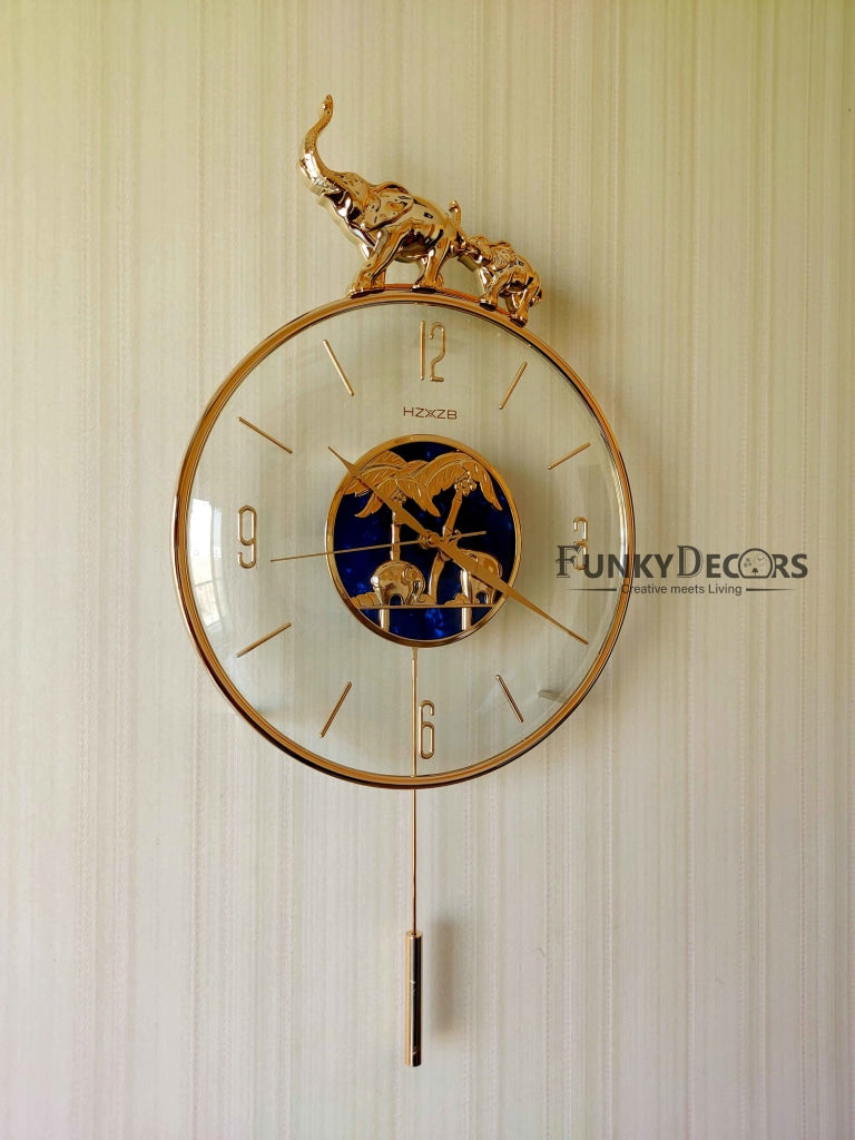 FunkyDecors Blue Minimal Transparent Elephant Pendulum Wall Clock Watch Decor For Home Office And