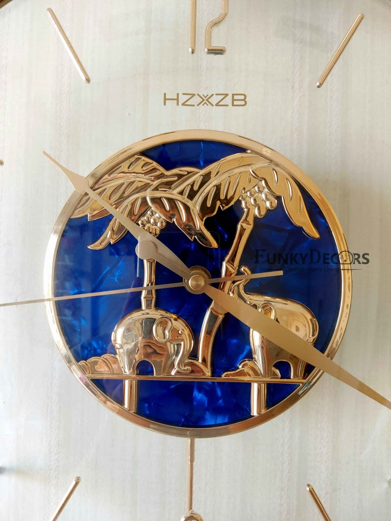 FunkyDecors Blue Minimal Transparent Elephant Pendulum Wall Clock Watch Decor For Home Office And