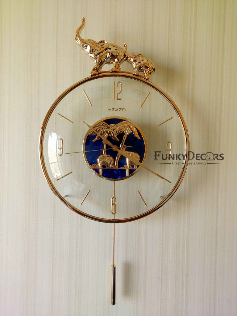 FunkyDecors Blue Minimal Transparent Elephant Pendulum Wall Clock Watch Decor For Home Office And