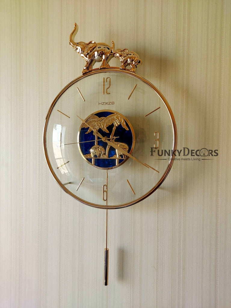 FunkyDecors Blue Minimal Transparent Elephant Pendulum Wall Clock Watch Decor For Home Office And
