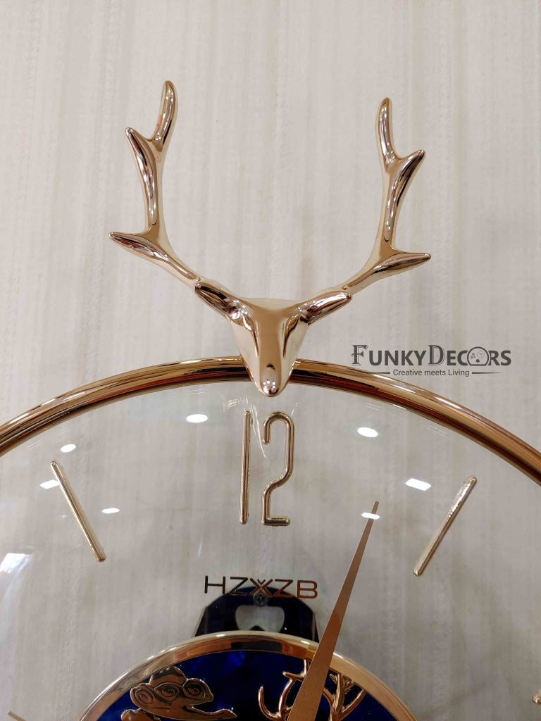 FunkyDecors Blue Minimal Transparent Reindeer Pendulum Wall Clock Watch Decor For Home Office And
