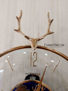 Funkytradition Blue Minimal Transparent Reindeer Pendulum Wall Clock Watch Decor For Home Office And