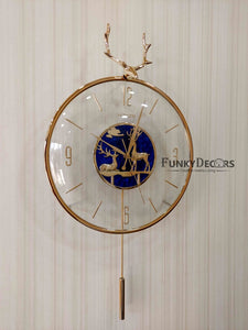 Funkytradition Blue Minimal Transparent Reindeer Pendulum Wall Clock Watch Decor For Home Office And