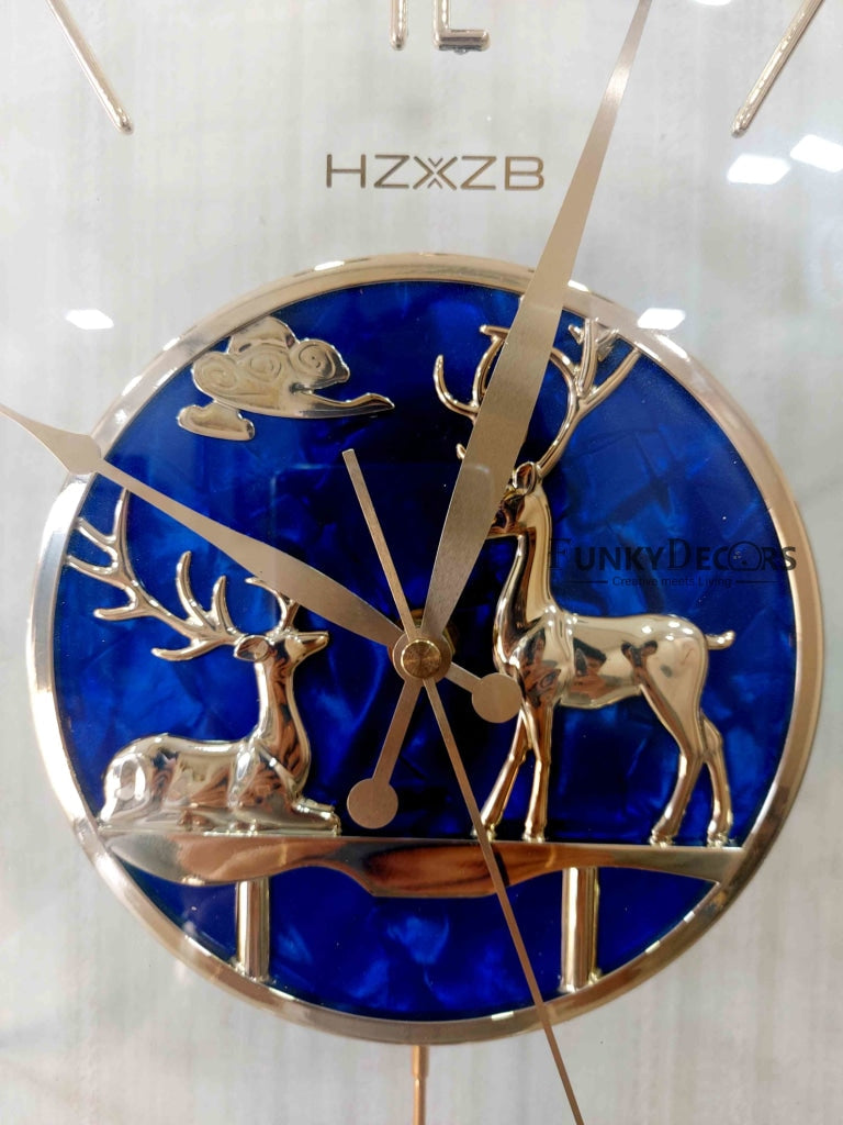 FunkyDecors Blue Minimal Transparent Reindeer Pendulum Wall Clock Watch Decor For Home Office And