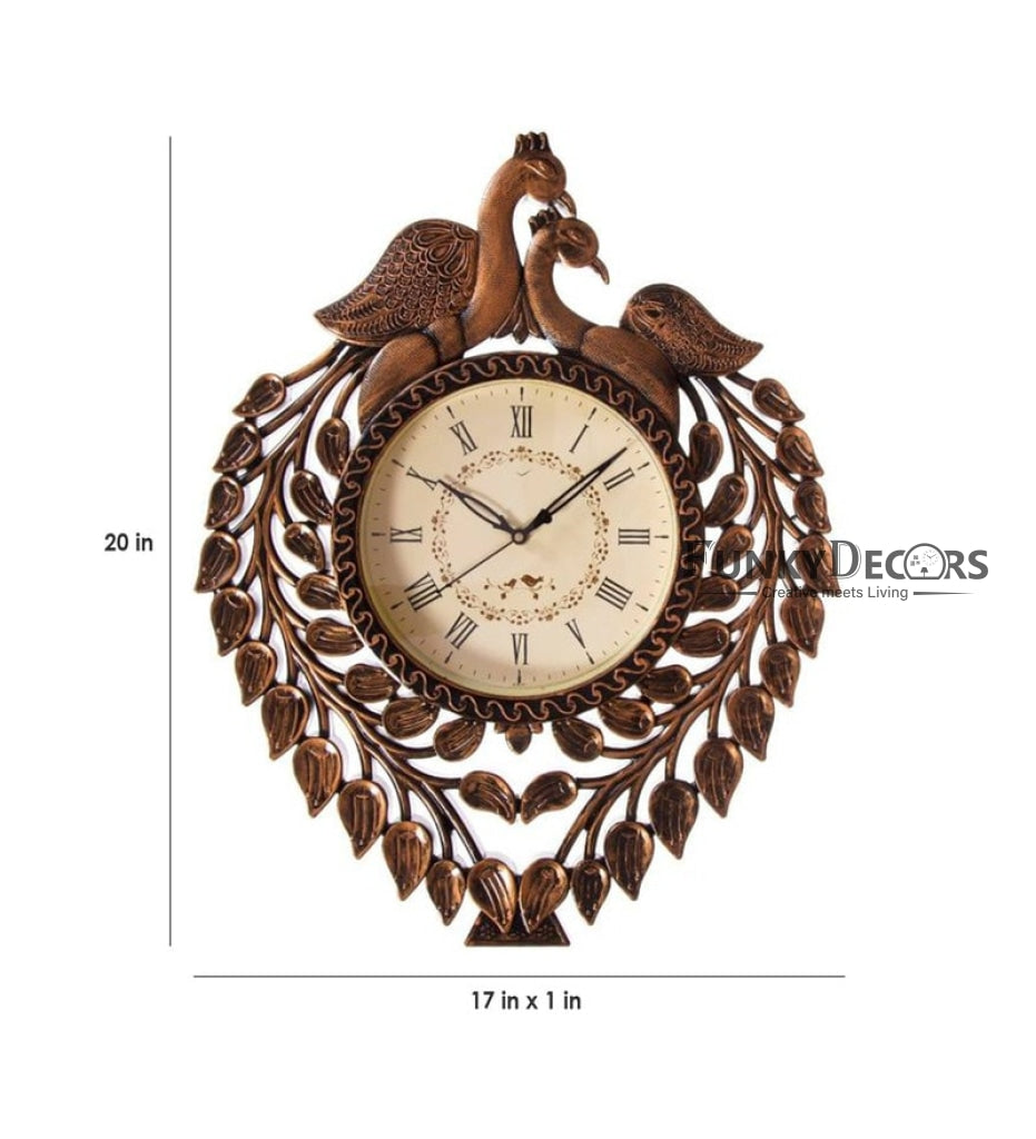 FunkyDecors Brown Beautiful Peacock Wall Clock Watch Decor For Home Office And Gifts 54 Cm Tall