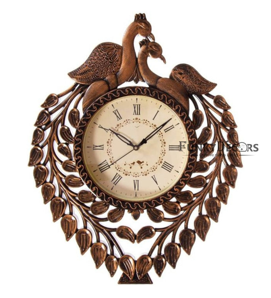 Funkytradition Brown Beautiful Peacock Wall Clock Watch Decor For Home Office And Gifts 54 Cm Tall