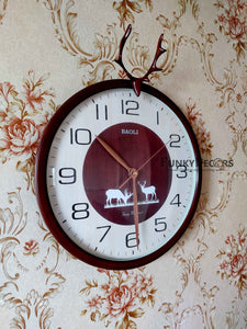Funkytradition Brown Reindeer Wall Clock Watch Decor For Home Office And Gifts 35 Cm Tall Clocks