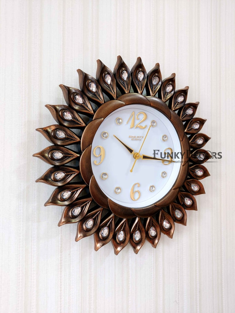 FunkyDecors Brown Sun Shaped Wall Clock Watch Decor For Home Office And Gifts 40 Cm Tall Clocks