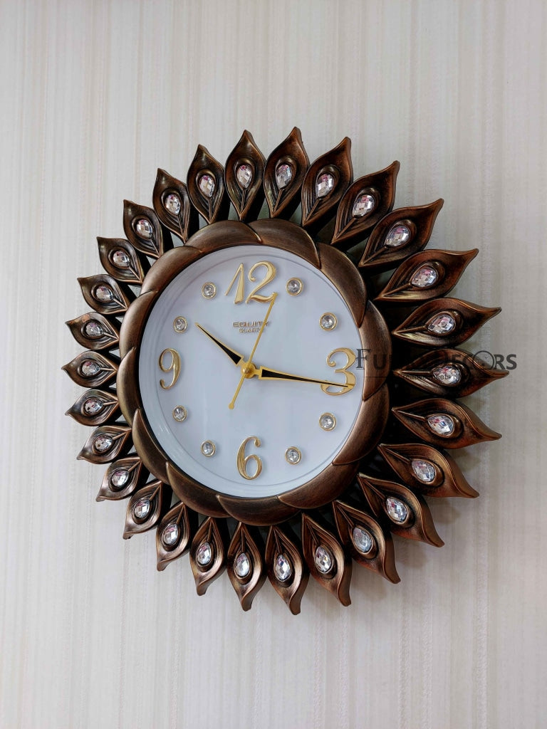 FunkyDecors Brown Sun Shaped Wall Clock Watch Decor For Home Office And Gifts 40 Cm Tall Clocks