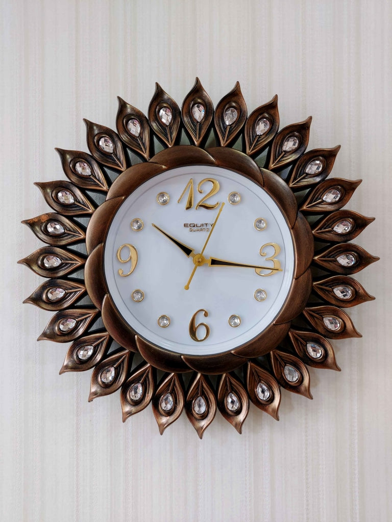 FunkyDecors Brown Sun Shaped Wall Clock Watch Decor For Home Office And Gifts 40 Cm Tall Clocks