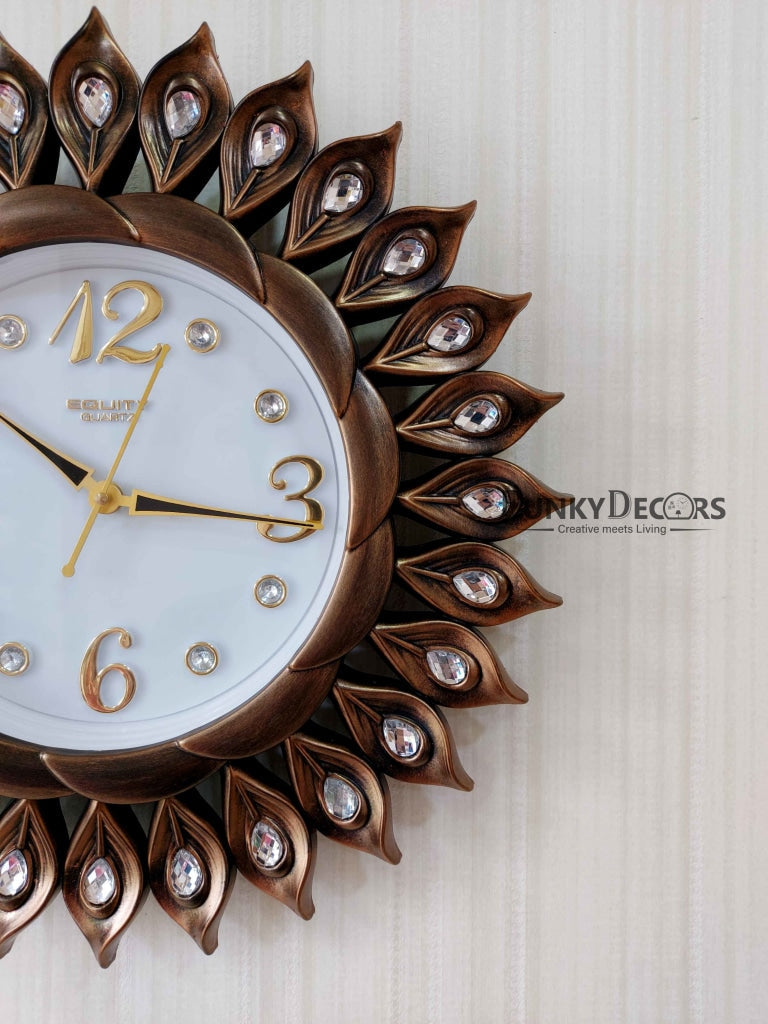 FunkyDecors Brown Sun Shaped Wall Clock Watch Decor For Home Office And Gifts 40 Cm Tall Clocks