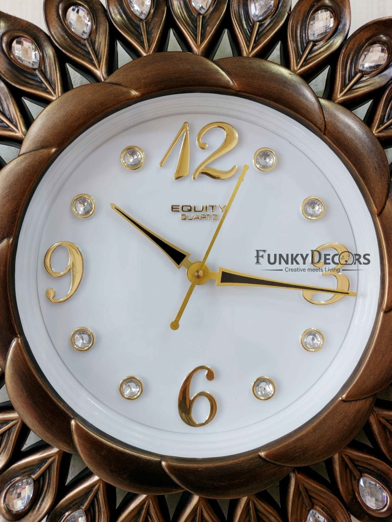 FunkyDecors Brown Sun Shaped Wall Clock Watch Decor For Home Office And Gifts 40 Cm Tall Clocks