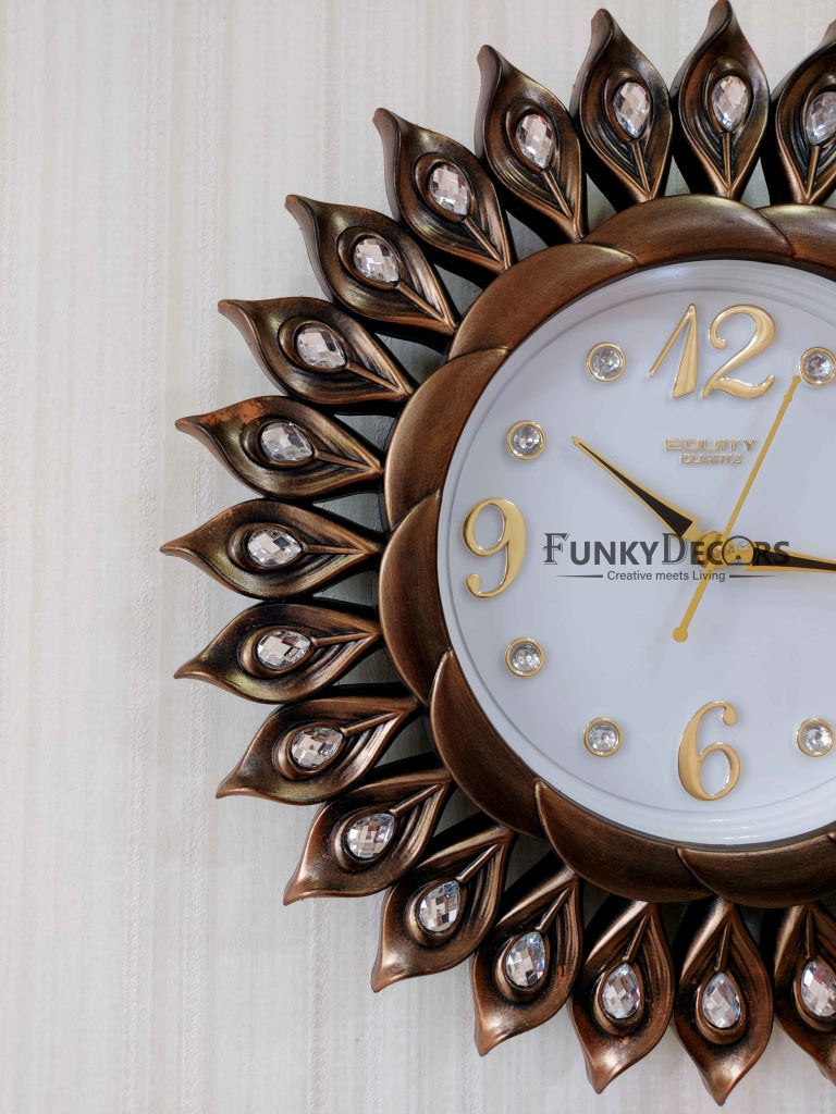 FunkyDecors Brown Sun Shaped Wall Clock Watch Decor For Home Office And Gifts 40 Cm Tall Clocks