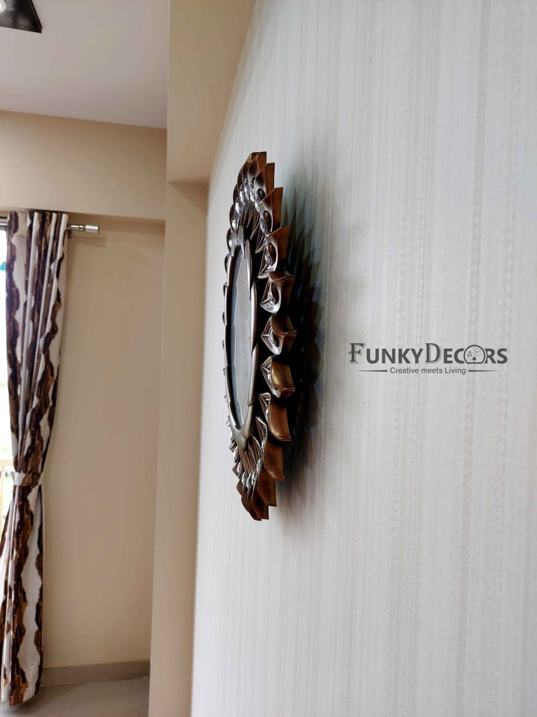 FunkyDecors Brown Sun Shaped Wall Clock Watch Decor For Home Office And Gifts 40 Cm Tall Clocks