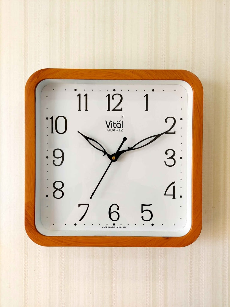FunkyDecors Brown White Minimal Square Wall Clock Watch Decor For Home Office And Gifts Big