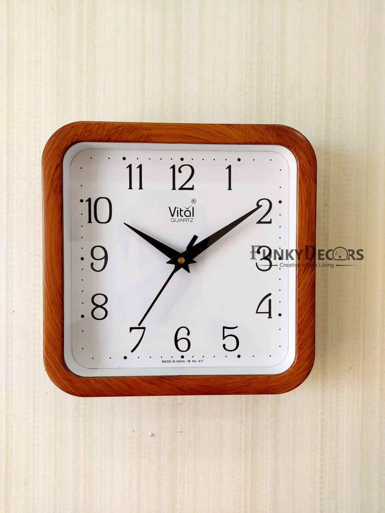 FunkyDecors Brown White Minimal Square Wall Clock Watch Decor For Home Office And Gifts Clocks