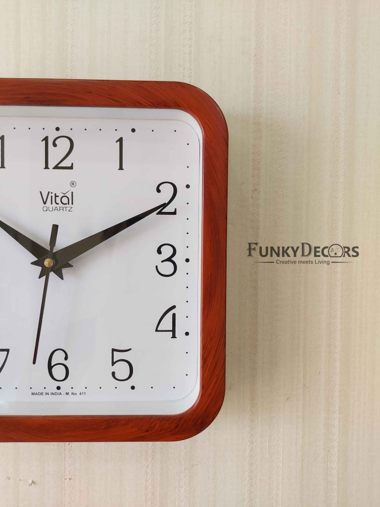 FunkyDecors Brown White Minimal Square Wall Clock Watch Decor For Home Office And Gifts Clocks